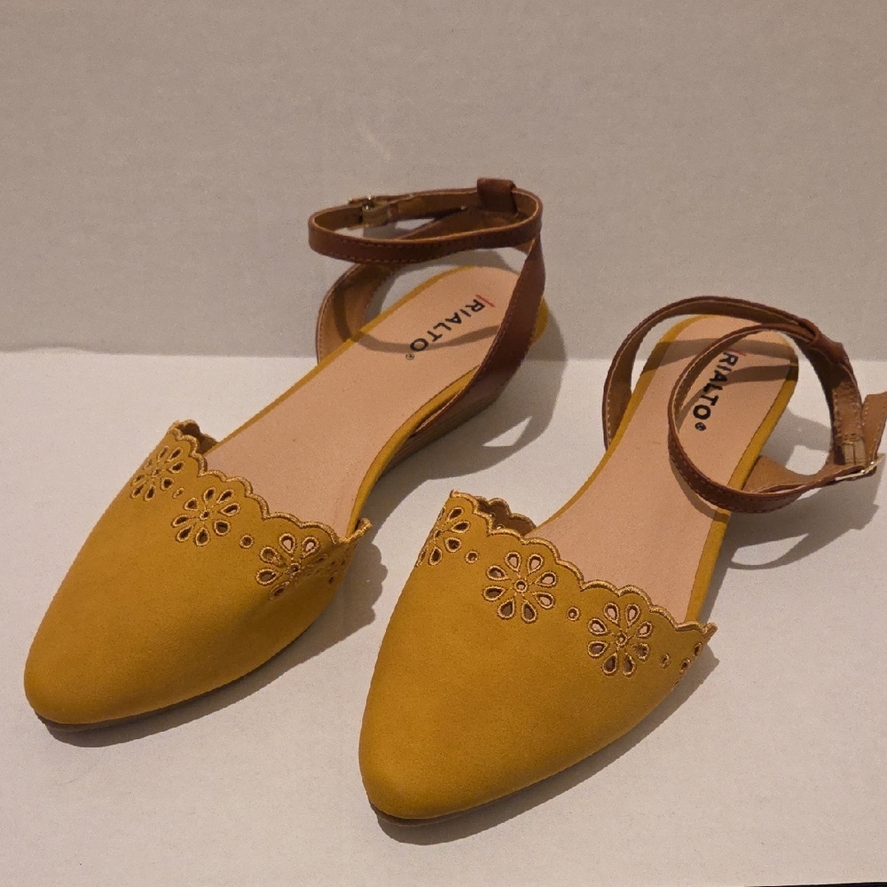 Rialto Yellow and Brown Flats with Ankle Strap